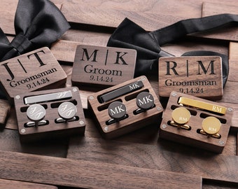 Personalized Cufflinks, Engraved Groomsmen Gifts, Custom Cufflinks & Tie Clip Set, Wedding Day Cuff links for Groom, Bachelor Party Gift