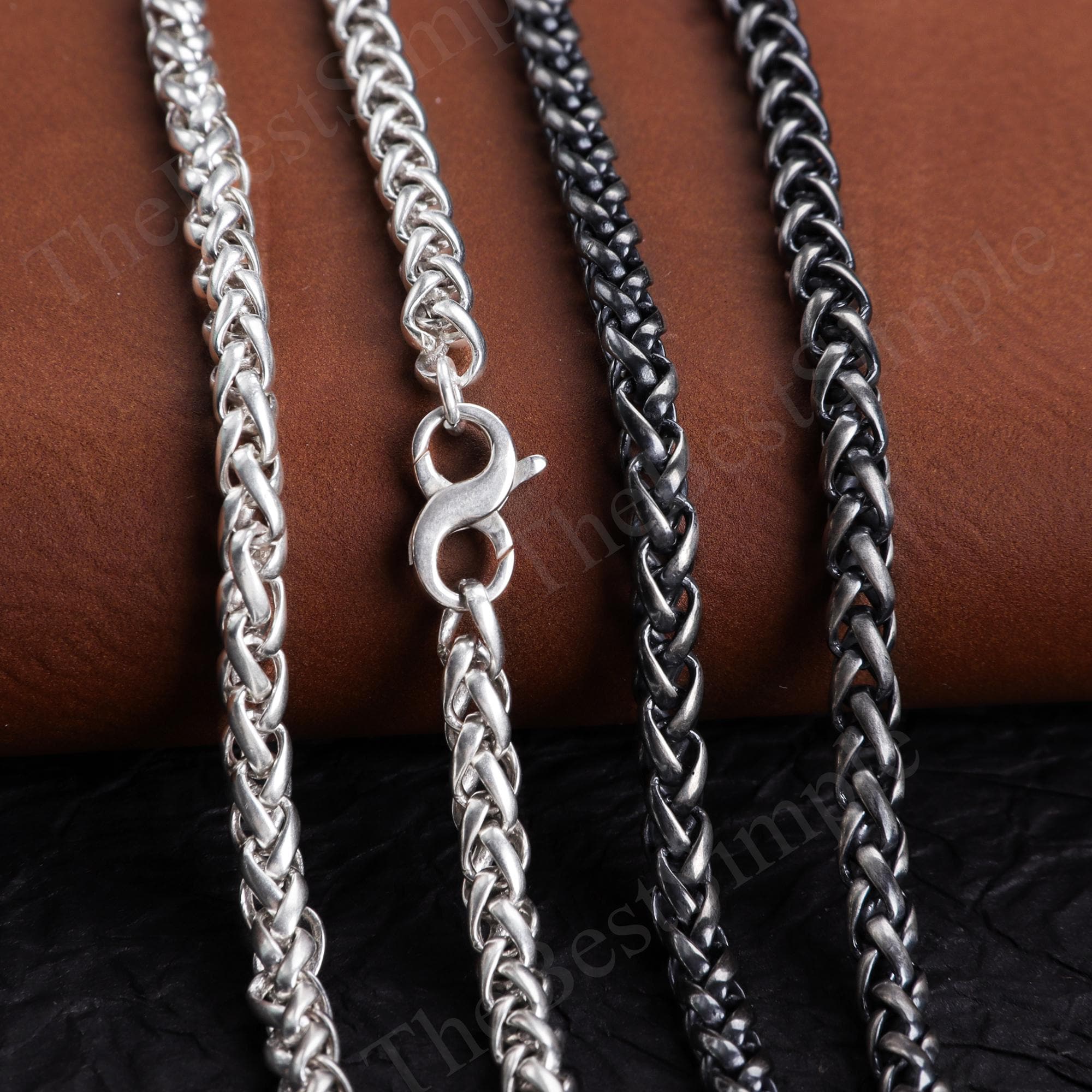 925 Silver Wheat Chain Necklace, Braided Wheat Style Infinity