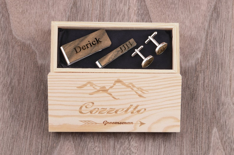 Engraved Tie Clip Personalized Tie Clip Cufflinks Groomsmen Tie Clips for Best Man Boyfriend Gift Tie Clip Cufflink Set Wooden Tie Clip