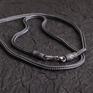 3mm Oxidized Silver Foxtail Chain Necklace, 925 Sterling Silver Foxtail Chain, Unisex Braided Necklace, Silver Viking Chain Necklace
