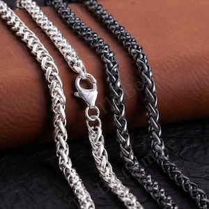 S925 Silver Braided Wheat Chain for Men, Wheat Rope Chain, Braided Chain for Pendant, Braid 925 Chain, Silver Chain for Boyfriend