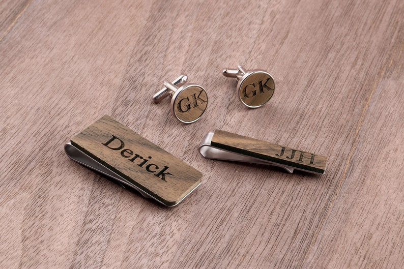Engraved Tie Clip Personalized Tie Clip Cufflinks Groomsmen Tie Clips for Best Man Boyfriend Gift Tie Clip Cufflink Set Wooden Tie Clip