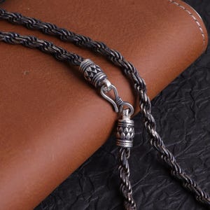 Catena a corda in argento, collana a catena a corda in argento sterling 925 per uomo, collana in argento massiccio, catena a maglie in corda in argento, catena a corda intrecciata in argento