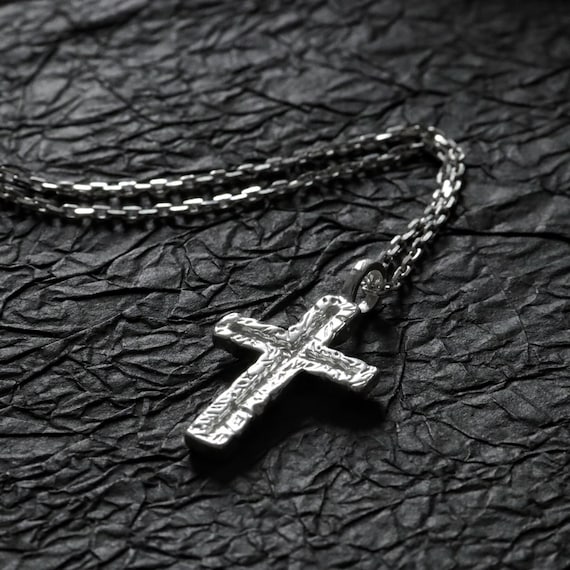 925 Silver Hammered Cross Pendant Men's Sterling Silver Rustic