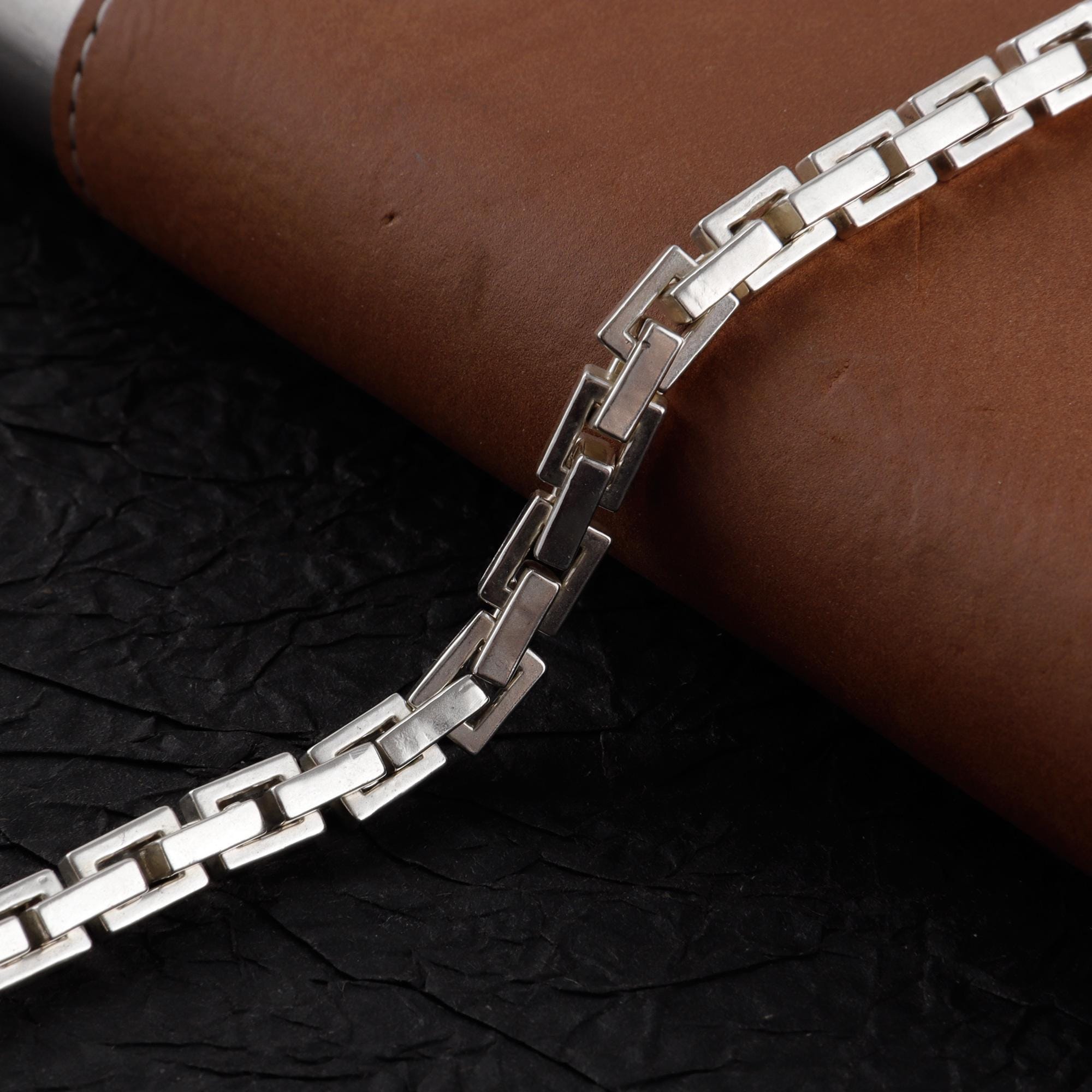 Sterling Silver Box Chain Bracelet, Chunky Men's Bracelet 6mm