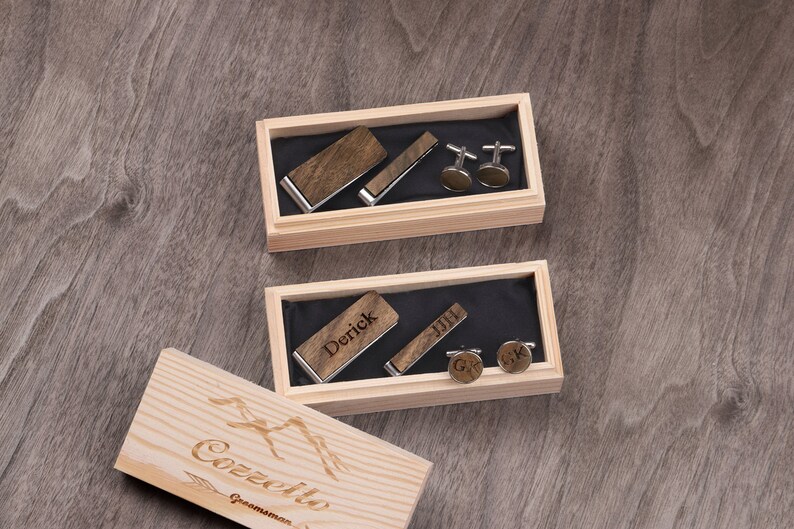 Engraved Tie Clip Personalized Tie Clip Cufflinks Groomsmen Tie Clips for Best Man Boyfriend Gift Tie Clip Cufflink Set Wooden Tie Clip