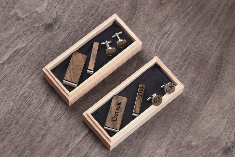 Engraved Tie Clip Personalized Tie Clip Cufflinks Groomsmen Tie Clips for Best Man Boyfriend Gift Tie Clip Cufflink Set Wooden Tie Clip