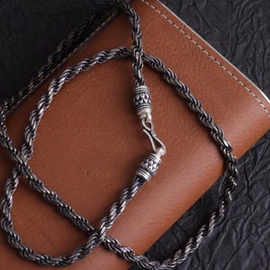 Collana con catena a corda in argento sterling 925, catena a maglie in corda d&#39;argento ossidato, catena a corda intrecciata, gioielli da uomo, regalo per lui