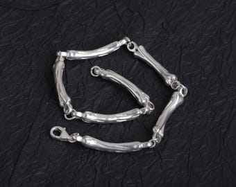 Pulseira de prata esterlina com corrente de osso, joia punk feita à mão