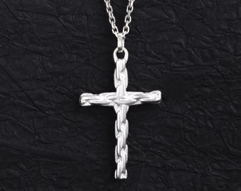 Collar de cruz de vid de plata esterlina maciza para hombre, joyería minimalista unisex