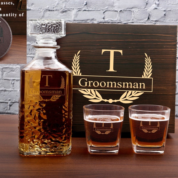 Groomsmen Decanter Set, Groomsmen Gifts, Engraved Whiskey Decanter Set, Best Man Gift, Personalized Groomsman Gift, Wedding Whiskey Decanter