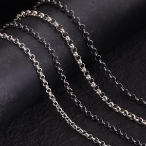 Collar de cadena rolo de plata de ley 925, cadena rolo de plata oxidada, collar de plata para hombre y mujer, cadena Belcher de plata, cadena de eslabones rolo