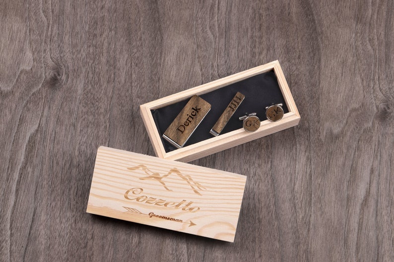 Engraved Tie Clip Personalized Tie Clip Cufflinks Groomsmen Tie Clips for Best Man Boyfriend Gift Tie Clip Cufflink Set Wooden Tie Clip