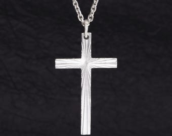 Collar con colgante de cruz de plata de ley, joyería religiosa minimalista unisex