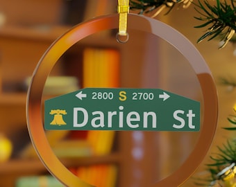 Customizable Glass Philly Street Sign Ornament: Personalized Philadelphia Christmas Keepsake