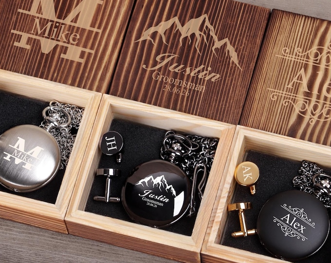 Engraved Pocket Watch, Personalized Wedding Groomsmen Gift Set, Groomsman Gift Pocket Watches