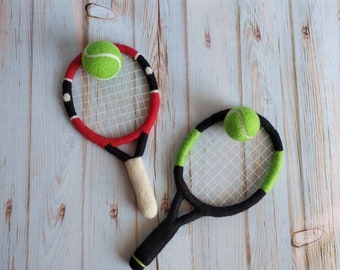 Newborn felted tennis set Felted tennis racquet and ball, Felted sport props, Felted Decor props, Newborn Photography props,Felted Props