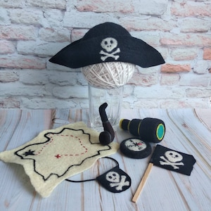 Accesorios fotográficos de piratas de fieltro para recién nacidos, Jolly Roger de fieltro, mapa del tesoro, sombrero pirata para bebé, accesorio fotográfico pirata, decoración náutica