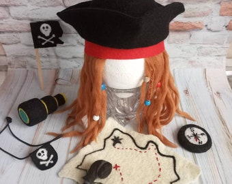 Felted newborn pirate photo props,Felted Jolly Roger,Pirate of the Caribbean props, treasure map,baby pirate hat,pirate photo props,nautical