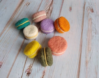 Macarrón de galletas de fieltro para recién nacidos, decoración de fieltro para recién nacidos, accesorios para fotos de recién nacidos, dulces de fieltro, accesorios para galletas de fieltro, comida falsa de fieltro, galletas de lana