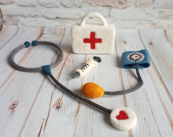 Newborn felted doctor props, Souvenir,felted stethoscope,newborn doctor prop,nurse prop,felted lovie,Felted decor,Newborn props,Felted Props