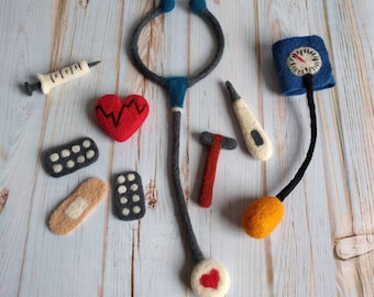 Newborn felted doctor props, Souvenir,felted stethoscope,newborn doctor prop,nurse prop,felted lovie,Felted decor,Newborn props,Felted Props