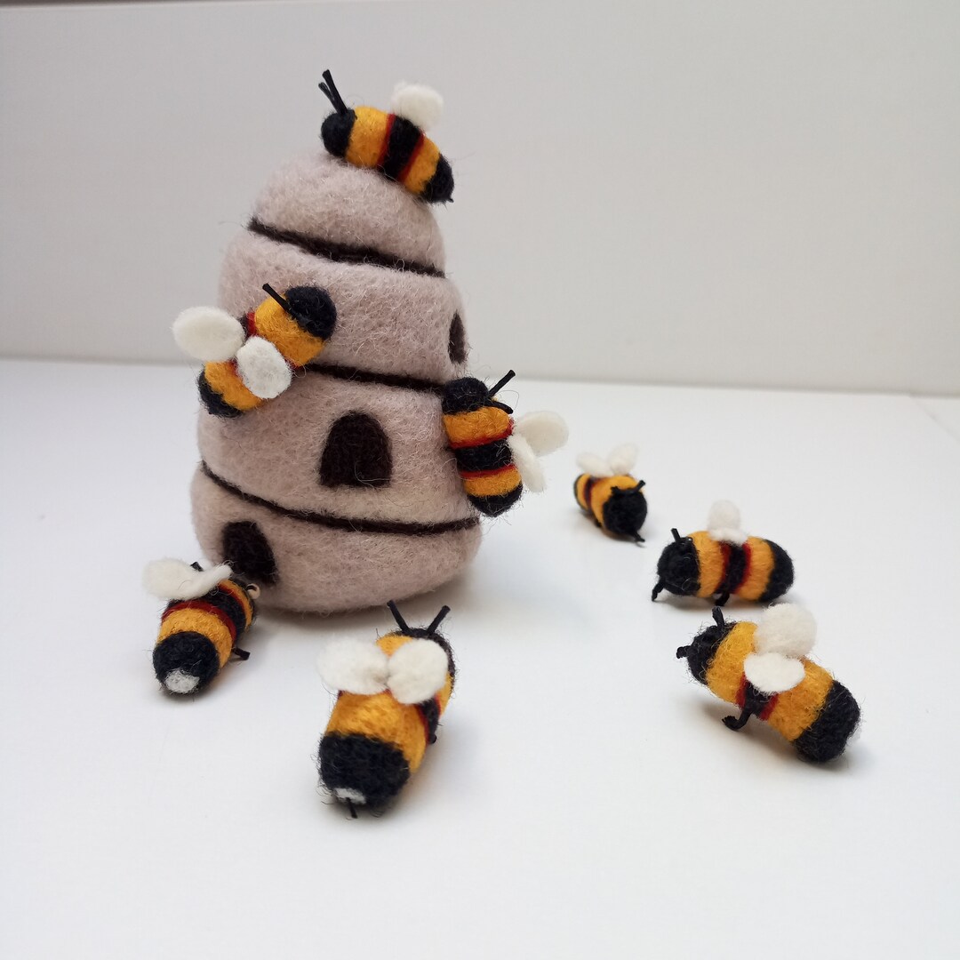 Needle Felted Beehive, Newborn Felted Jar of Honey and Bees, Felted ...