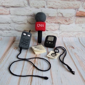 Accesorios de periodista de fieltro recién nacido, micrófono de periodista, cuaderno, insignia, walkie-talkie, grabadora de voz, auriculares, cámara Accesorios fotográficos de fieltro