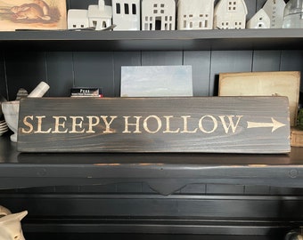Hand Painted Sleepy Hollow Wood Sign: Distressed Halloween Decor