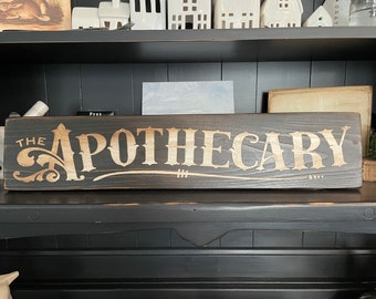 Hand Painted Apothecary Sign: Distressed Wood Decor