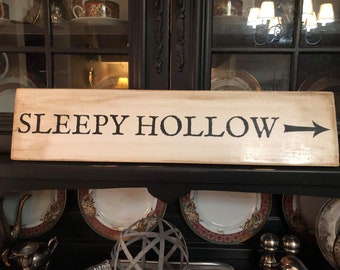 Sleepy Hollow Sign: Hand-Painted Distressed Wood