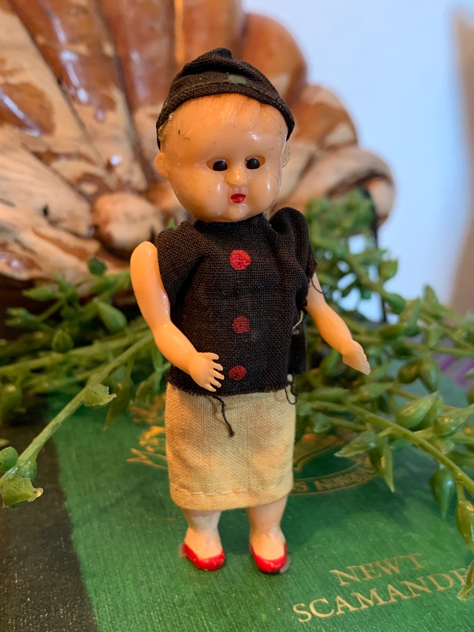 Vintage miniature hard plastic jointed doll. little creeper. Etsy