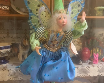 Vintage handmade Birdie Blue fairy art doll. Fairytales, Sheri schulster