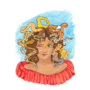 Medusa Acuarela Mitológica Griega Arte Grabado