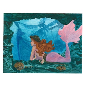 Mythological Underwater Mermaid Watercolor Art Print