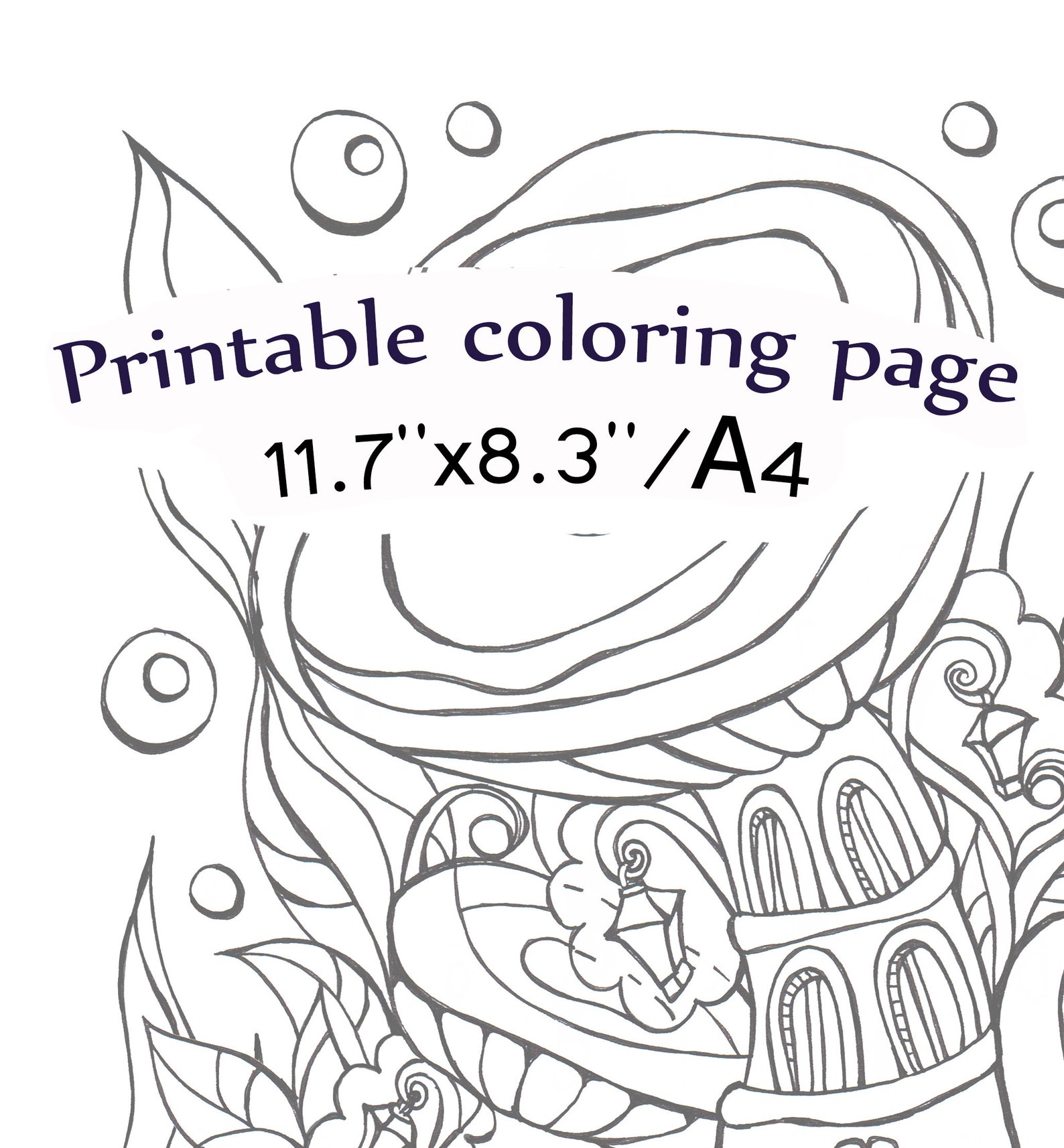 Coloring with funny mushroom.Printable Adult Coloring Page