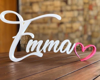 Nome con cuore personalizzato stampato in 3D da tavolo, Nascita, confettata, sweet table, Neonato, Culla.