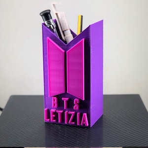 BTS Pen Holder + Custom Name, 3D Printed, Gift Idea, Pen Holder, Brand, Desk Organizer,.