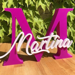 Nome personalizzato stampato in 3D con iniziale Grande, cameretta, Nome per evento, festa, compleanno, battesimo, cresima, 18 anni, regalo,