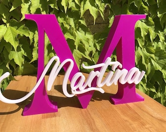 Nome personalizzato stampato in 3D con iniziale Grande, Scritta 3D, Nome per evento, festa, compleanno, battesimo, cresima, 18 anni