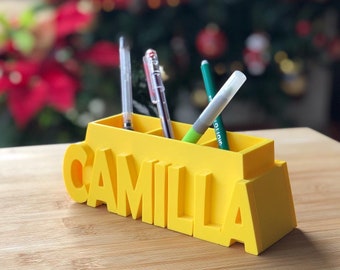 3D printed Personalized Name pen holder, gift idea, pen holder, desk object holder.