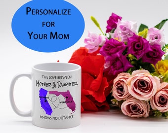 Personalized Gift for Mother, Mother Daughter Long Distance State Mug, Birthday Gift for Mom, Mother's Day Gift Idea, Map Gift from Daughter