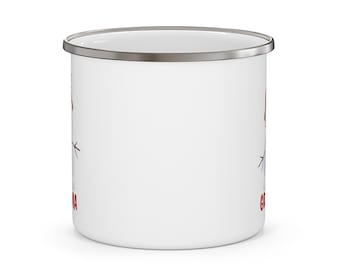 Personalized Snowman 5 Enamel Camping Mug - Red Green or Black Font