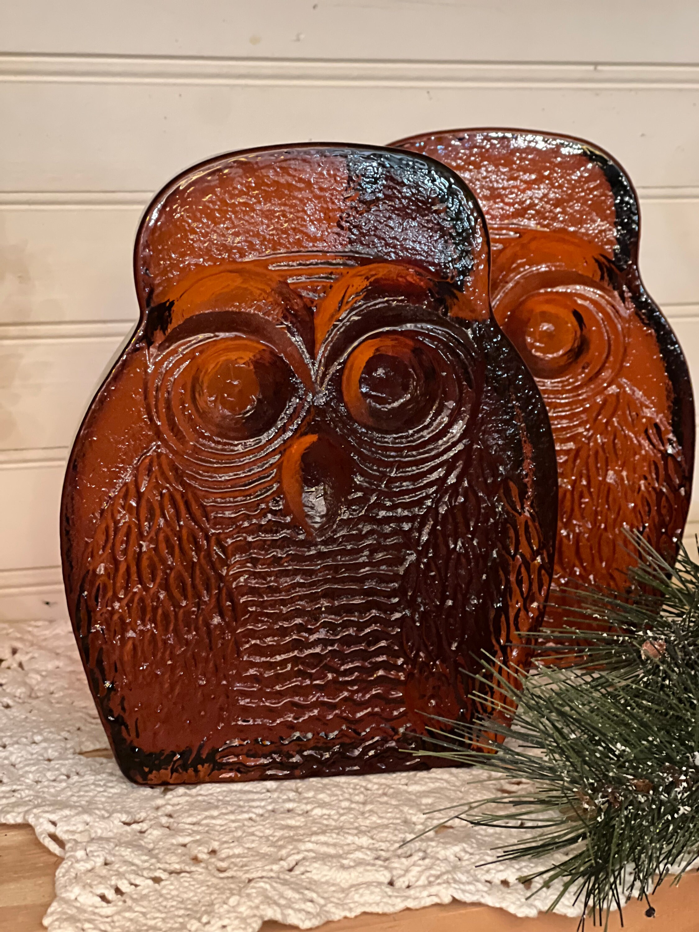 Blenko Glass Owls/ Set of 2 / Harry Potter/ Bookends/ Brown