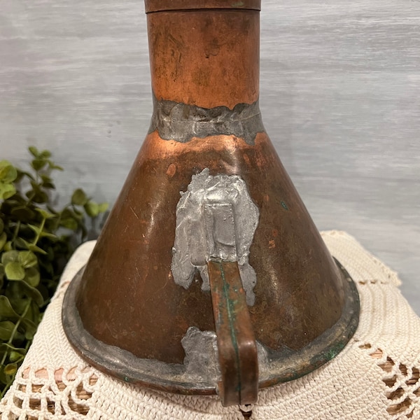 Antique Cooper Funnel, Flange, Moonshine. Great patina and size  Great Pendant light.