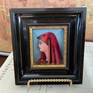 French Limoges Porcelain Hand Painted Portrait Signed 4/5” x 5”