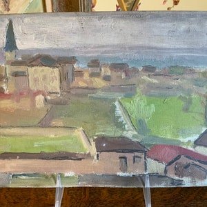 Vintage Original French Village Countryside Oil Painting Unframed