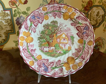 English Copeland Spode Red Polychrome Dinner Plate 10.5 in Circa 1800s