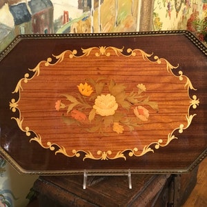 Vintage Italian Satin Wood Inlay Serving Tray 21 inches