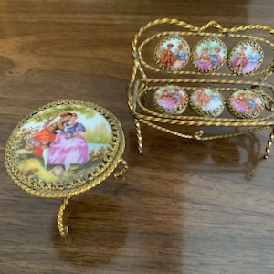 French Hand Painted Limoges Miniature 2 piece Table & Settee Souvenir